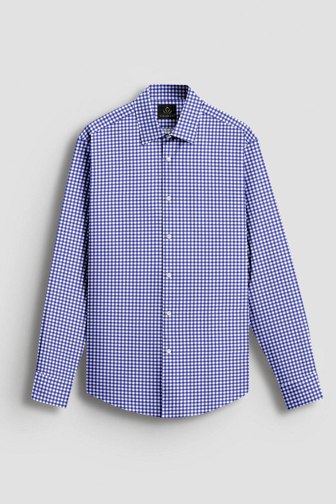 blue gingham dress shirt Non-Iron Cotton With Contrast Trim - Blue/brown Look professional for any occasion with the Mens Mizzen+Main Leeward Long Sleeve Dress Shirt. White and Amparo Blue Gingham