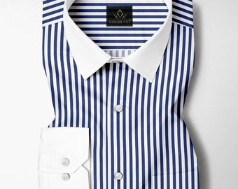White and Victoria Blue Candy Stripes Designer Cotton Shirt Quality Regular Fit Shirt For Men