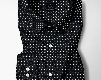 Chemise en coton imprimée à pois noir carbone et blanc Chemise sur mesure pour homme