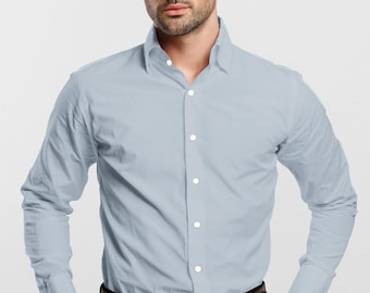 Cloud Grey Men's Luxurious Linen shirt Lightweight Long Sleeve Shirt Regular Fit Casual Shirt For Him