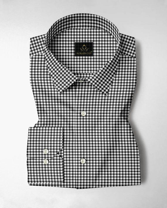 White With Jade Black Gingham Checks Cotton Shirt Customized Men's