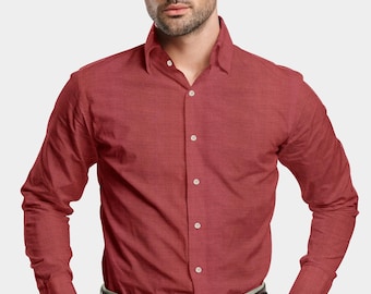 Chemise en lin luxueuse rouge framboise Chemises durables pour hommes Chemise en lin biologique Cadeau pour lui