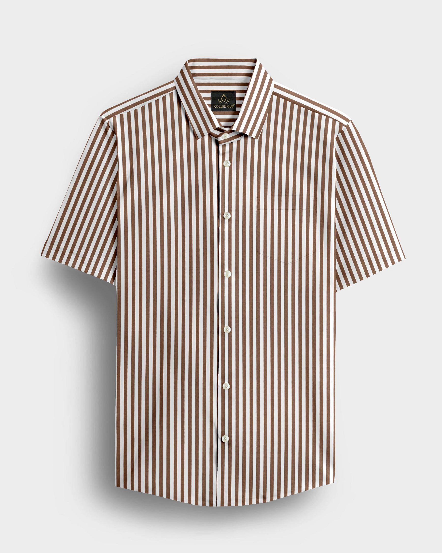 mens brown striped dress shirt SUITSUPPLY Brown Striped Point Collar Shirt, Egyptian Cotton, Size: S, Men's Shirts