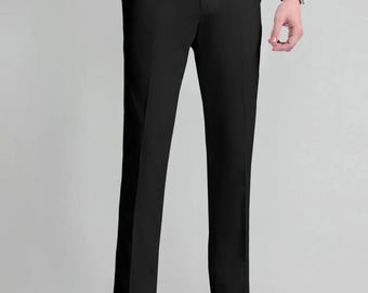 Jade Pantalon uni noir en laine mélangée Pantalon de mariage pour hommes