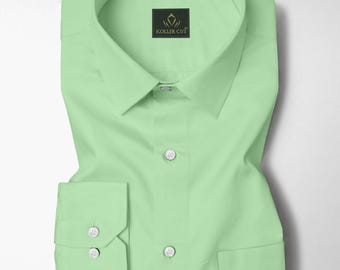 Men's Light Pistachio Green Cotton Shirt: Slim Fit Office Party Wear - Etsy
