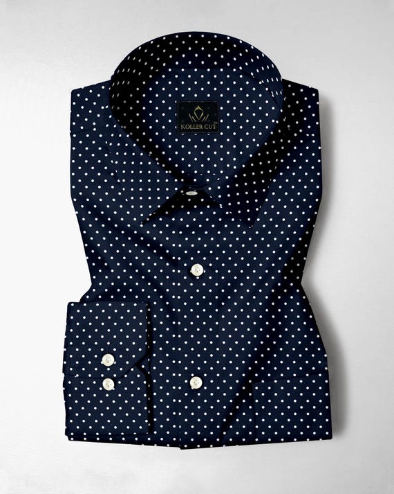 Sodalite Blue and Snow White Polka Dots Printed Cotton Shirt Men's Regular Fit Shirt