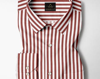 brown and white dress shirt Men's White and Russet Brown Chalk Stripes Shirt Designer Men's Outfits
