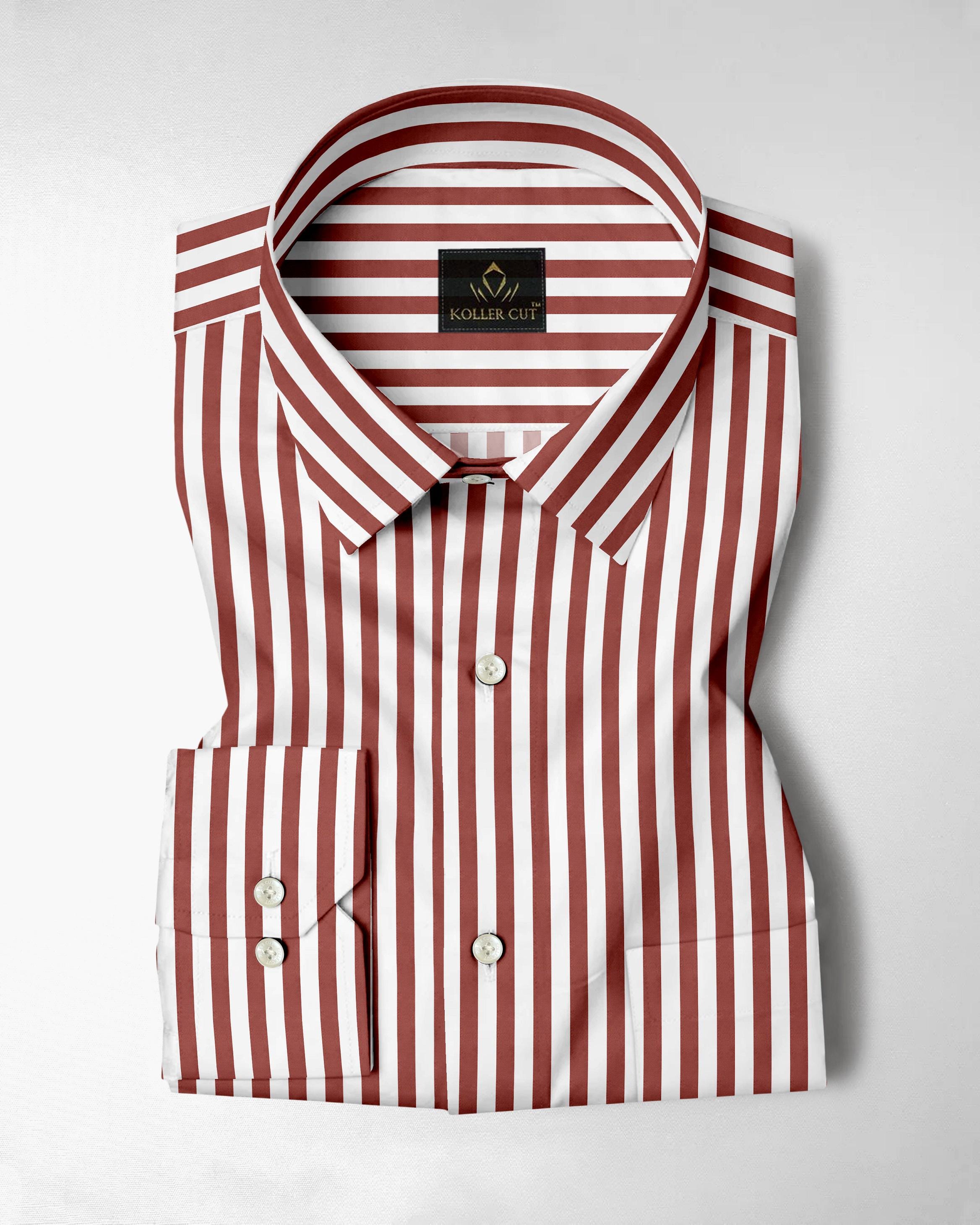 white dress shirt with brown stripes Dark Brown and White Stripe Long Sleeve Button Down