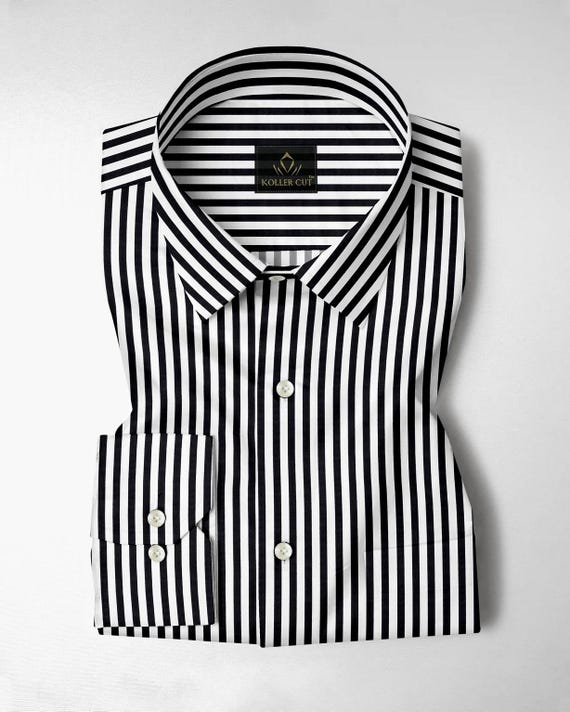 Jet Black and White Candy Stripes Cotton Shirt Festival Clothes Wedding Function Wear Shirts