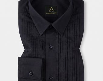 Chemise de smoking à col italien, noire, en coton Giza, pour homme