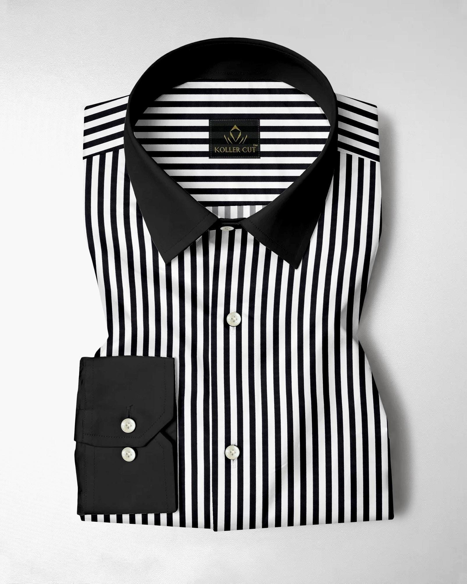 black dress shirt with white stripes Thomas Mason Luxury Black and White?Stripe Shirt