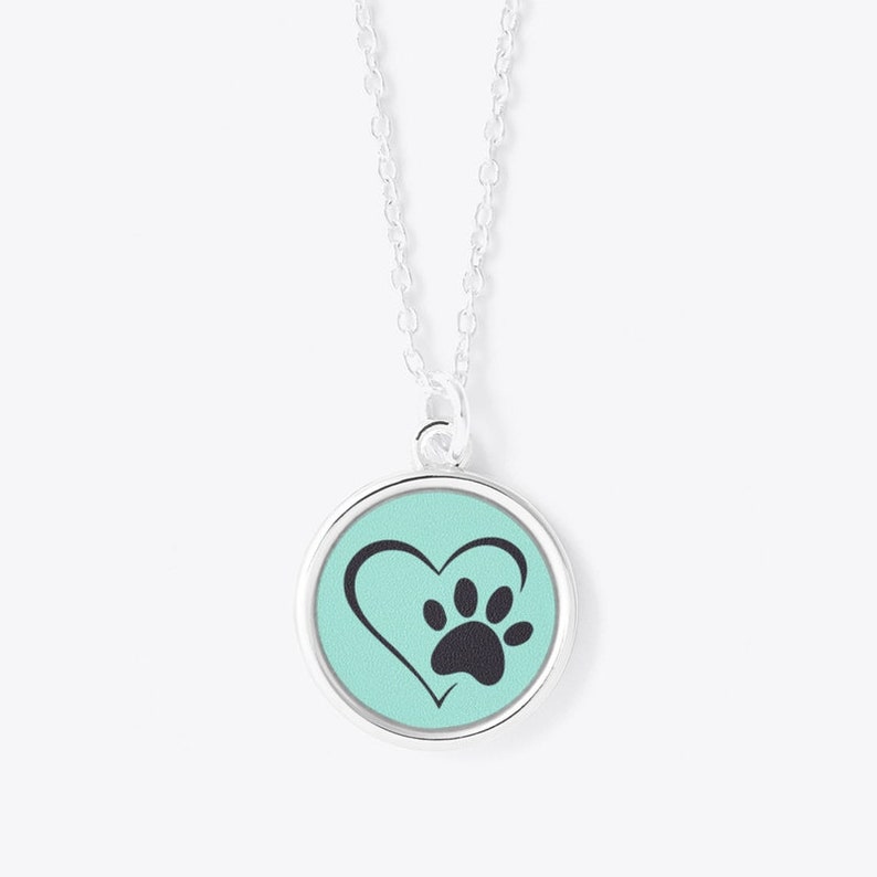 Love My Dog Circle Pendant Necklace Mint