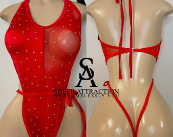 Exotic Dancewear - Huster Two-Faced Red One Piece
