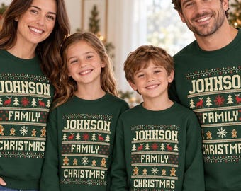 Family Christmas Sweatshirt, Custom Name Xmas Sweater, Matching Family Ugly Sweaters, Personalized Gingerbread Knit
