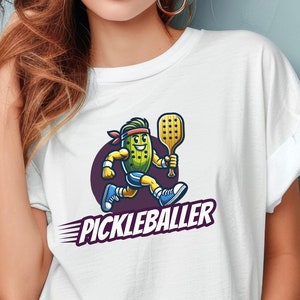 Funny Pickleball Shirt for Men & Women – Humorous Pickleball Clothes: Cartoon Pickle TShirt - Gifts for Pickleballer - Casual Sports Tee