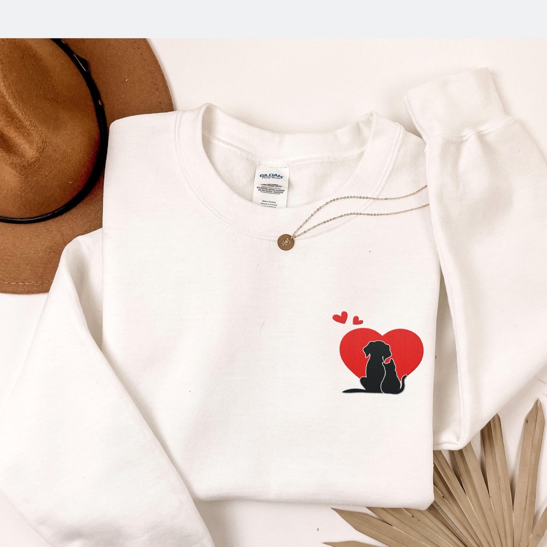 Embroidered Cat and Dog Sweater as Cute Valentines Day Gift - Pet Love ...