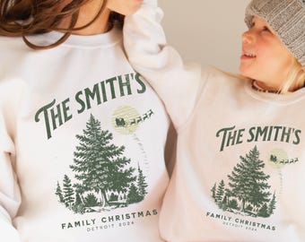 Personalized Family Christmas Sweater – Custom Name Holiday Sweatshirt - Funny Matching Christmas Outfit - Vintage Xmas Tree Gift for Couple