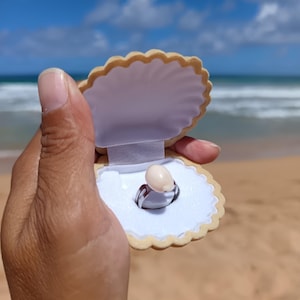 Hawaii white honey cowry Shell Adjustable Ring - Resin and Stainless Steel - Hawaiian Jewelry -Everyday Ring - handmade gift - Kauai jewelry