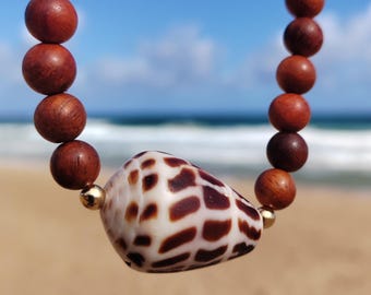 Hawaiian Hebrew cone shell and rosewood adjustable necklaceIgift for her, birthday gift, handmade gift, , unique giftSea lover gift