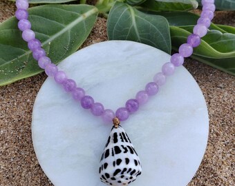 Hebrew Cone seashell and gemstone adjustable necklace