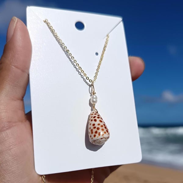 14K Gold Fill Hawaiian Flea cone shell and freshwater pearl necklace  I Handmade Gift I unique gift I Hawaii gift l sea lover gift