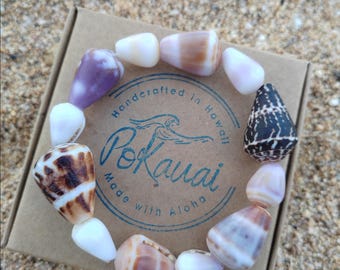 Hawaiian assorted cone shell stretch bracelet, gift for her, unique gift, birthday gift, , handmade gift, Hawaii gift