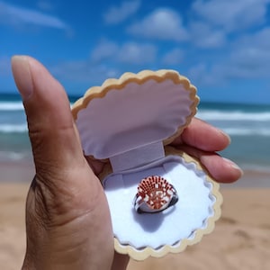 Hawaii Scallop Shell Adjustable Ring - Resin and Stainless Steel - Hawaiian Jewelry -Everyday Ring - handmade gift - Kauai jewelry