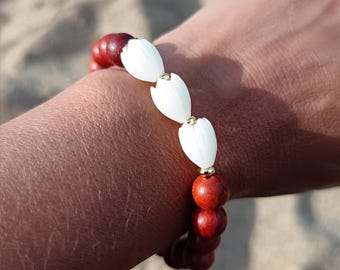 Pikake Hawaiian Flower with rosewood beads stretchy bracelet, flower Stretchy Bracelet, summer bracelet, unique gift for her, handmade gift