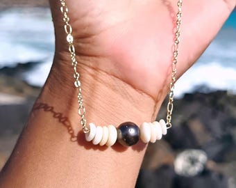 Gold Filled Puka Shell & Tahitian Pearl Necklace - Handmade Hawaiian Jewelry,