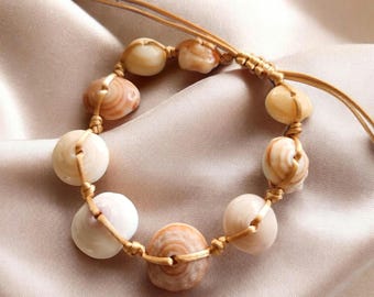 Hawaiian assorted Puka shell adjustable bracelet, unique gift, birthday gift, handmade gift, genuine