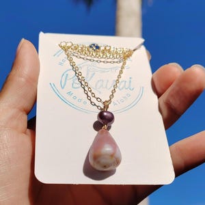Collar de concha y perla de cono de rata morado relleno de oro de 14 k - Joyería hawaiana, regalo para el Día de la Madre