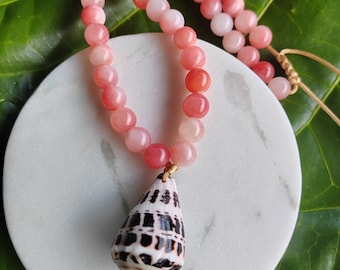 Hebrew cone shell and gemstone adjustable necklace