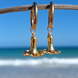Pua Kenikeni Gold Hoop Earrings, Unique Gift for Her, Unique Gift, Handmade Gift, Hawaii earrings,  Hawaiian Flower