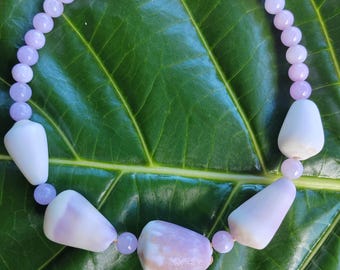 Hawaiian assorted genuine Cone shell and angelite jade gemstone adjustable necklace, gift for her, unique gift, birthday gift