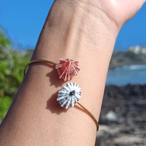 Handmade Kauai Opihi Shell Cuff Bracelet | Stainless Steel and resin Bangle I Gift for her I Opihi Jewelry I Medium Size 7" - 8"