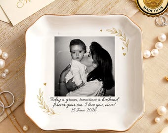 Custom Photo Ring Dish, Mother of Bride Groom Gift, Ceramic Keepsake Tray