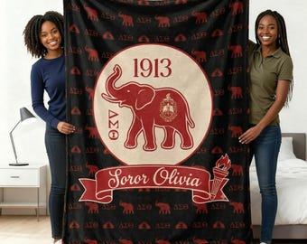 Manta personalizada de Delta Sigma Theta, artículos de la hermandad DST Elephant, manta con letras griegas, regalo para College Girl Crossing