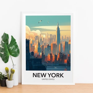 Retro New York Travel Poster → Minimalist Retro Wall Art | Colorful Modern New York Print | New York Gifts | Digital Download PRINTABLE Art