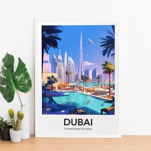 Dubai Retro Travel Poster → Colorful Travel Print | City Print | United Arab Emirates | Digital Download PRINTABLE Dubai Wall Art