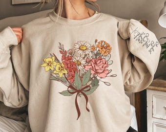 Custom Birth Month Flower Bouquet Sweatshirt Personalized Mom Sweatshirt Custom Birthday Gift for Grandma Plant Mama Shirt Christmas Gift