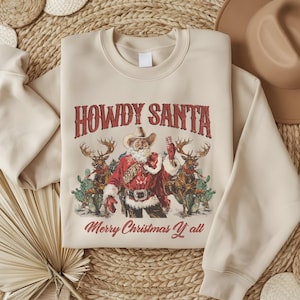 Howdy Santa Sweatshirt, Merry Christmas Yall Shirt, Western Christmas Sweater, Cowboy Christmas Sweater,Country Christmas,Christmas Crewneck