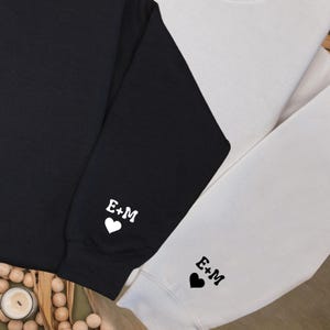 Personalized Couples Hoodie, Initial Heart  On Sleeve, Valentines Day Gift, Custom Sweatshirt, Couples Gift Shirt, Custom Gift Tee