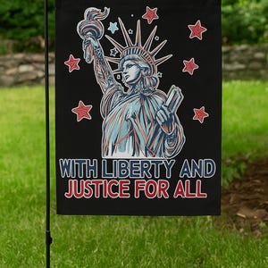 Bandiera da giardino "Con libertà e giustizia per tutti", bifacciale, "Resisti all'odio", "Anti-Trump", "Resisti al razzismo", "Resisti al fascismo", poster sulla libertà