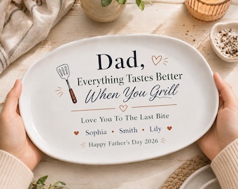 Personalized Dad Grill Platter, Custom Father's Day Serving Tray, BBQ Dad Gift, Love You To The Last Bite Plate