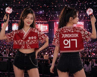 Bangtan BTS Arirang World Tour 2026 Hanbok Style Crop-top V-neck Jersey, BTS Concert Outfit, ARMY Fan Merch, Arirang Tour Football Crop Top