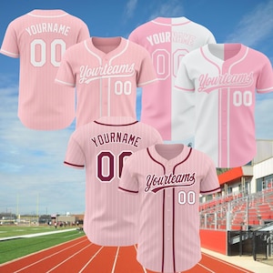Personalized White Pink Collection Baseball Jersey, Custom Team Name And Number Color Jersey, Baseball Shirt For Girl, Woman Matching Outfit