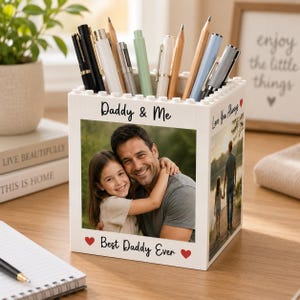 Personalized Father's Day Gift, Custom Photo Building Block Pen Pot, Dad Desk Organizer, Unique Pencil Holder, Best Daddy Ever Keepsake Gift