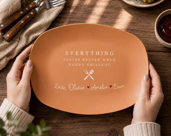 Custom Dad's Grilling Plate, Personalized Serving Tray Platter, BBQ Lover Gift For Dad, Grill Master Daddy Gift, Father's Day Gift From Kids