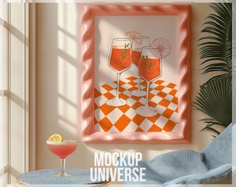 Wavy Colorful Frame Mockup, Trendy Frame Template, Poster Mockup, Simple Frame Mockup PSD, Digital Wall Art Mockup, Modern Picture Mockup