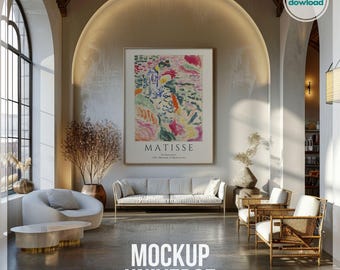 Neutral Entryway Frame Mockup, Large Poster Template, Modern Hall Interior Mockup, Artwork Display, Wall Art Mockup, Framed Canvas PSD JPG